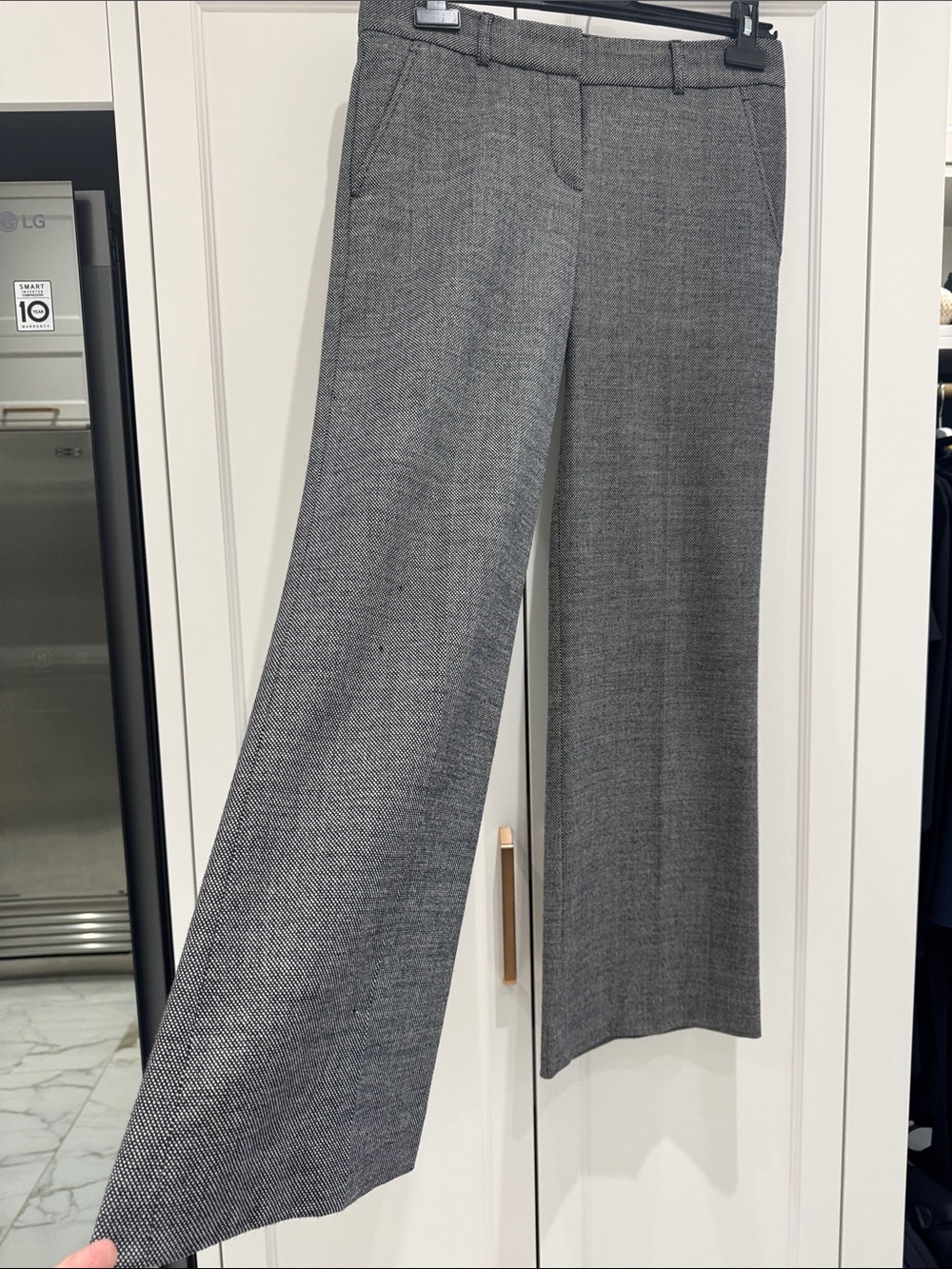 Theory Gray Herringbone Boot Cut Pants